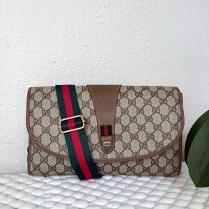 GUCCI GG Clutch Crossbody Bag Sherry Line Canvas Brown